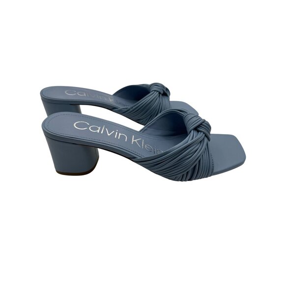 Calvin Klein 10M Beanca Chic Blue Knotted Slide Square Sandals Kitten Heel - Picture 4 of 11